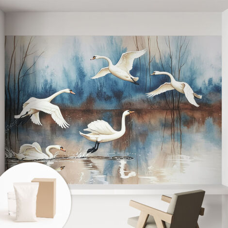 Papier peint intissé avec imprimé pour décoration intérieure pour rénovation a motif - Colle incluse gratuite Oiseaux en vol 152x104 cm (1/5)