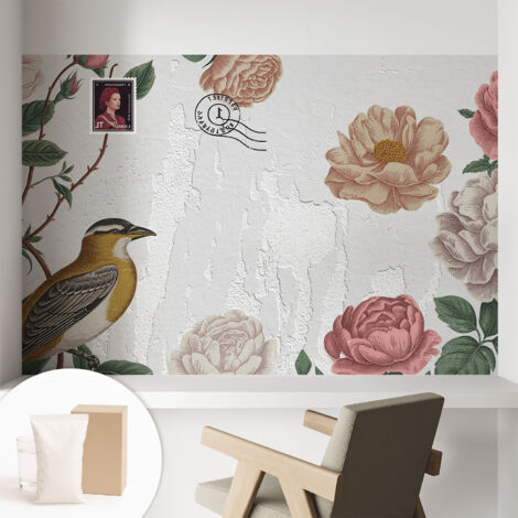 Papier peint intissé avec imprimé pour intérieur moderne application facile a motif - Colle incluse gratuite Fleurs vintage 104x70 cm (1/5)