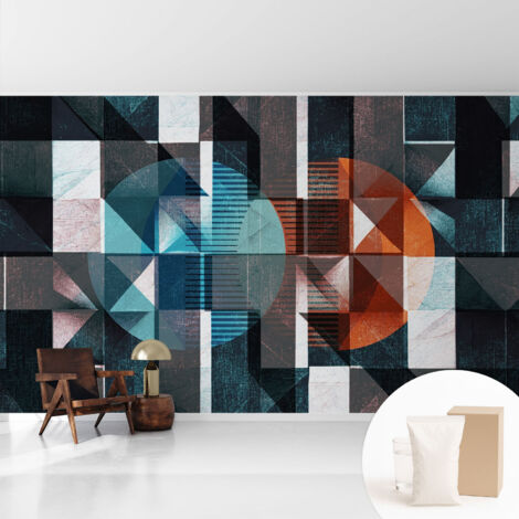 Papier peint intissé mural avec imprimé motifs uniques apparence moderne - Colle incluse gratuite Formes abstraites 416x254 cm (1/5)
