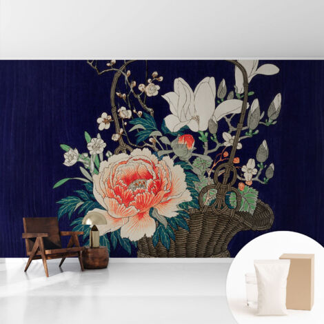 Papier peint intissé avec imprimé pour décoration intérieure pour rénovation a motif - Colle incluse gratuite Panier de fleurs 416x254 cm (1/5)