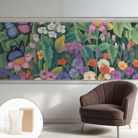 Papier peint intissé avec imprimé pour décoration intérieure pour rénovation a motif - Colle incluse gratuite Explosion florale 250x104 cm (1/5)