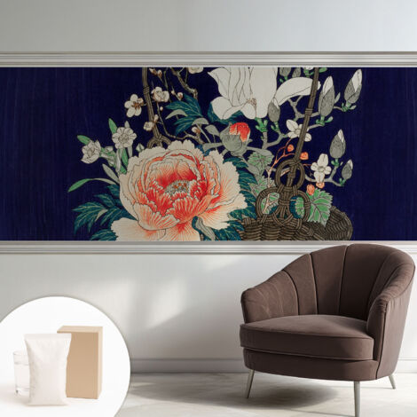Papier peint intissé avec imprimé pour décoration intérieure pour rénovation a motif - Colle incluse gratuite Panier de fleurs 250x104 cm (1/5)