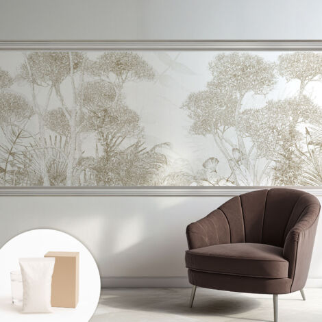 Papier peint intissé mural classique avec imprimé motifs décoratifs design élégant non‑tissé Végétation tropicale 250x104 cm (1/5)