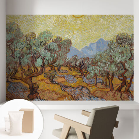 Papier peint intissé à motifs décoratifs pour salon chambre et bureau Décoration murale élégante avec colle Oliviers 104x70 cm (1/5)