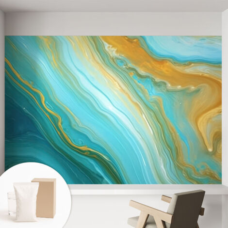 Papier peint intissé avec imprimé pour intérieur moderne application facile a motif - Colle incluse gratuite Vagues abstraites 152x104 cm (1/5)