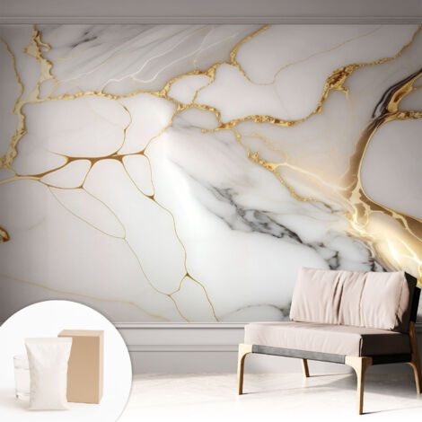 Papier peint intissé décoratif avec colle pour salon chambre et bureau Installation rapide Élégance marbrée 312x219 cm (1/5)