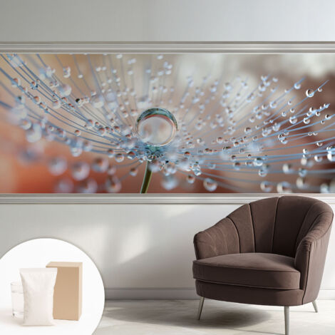 Papier peint intissé décoratif pour salon chambre et cuisine Facile à poser avec colle Goutte sur une fleur de pissenlit 250x104 cm (1/5)