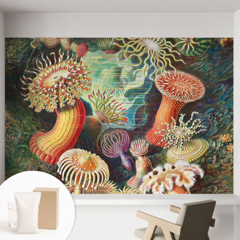 Papier peint intissé pour salon chambre à coucher peint imprimé pour mur - Colle incluse gratuite Anémones fantaisistes 152x104 cm (1/5)
