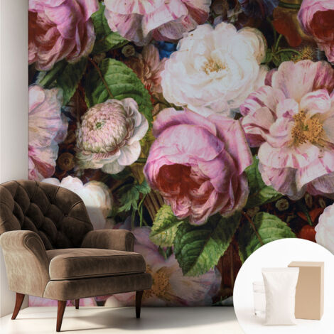 Papier peint intissé avec imprimé pour décoration intérieure pour rénovation a motif - Colle incluse gratuite Élégance florale 250x250 cm (1/5)