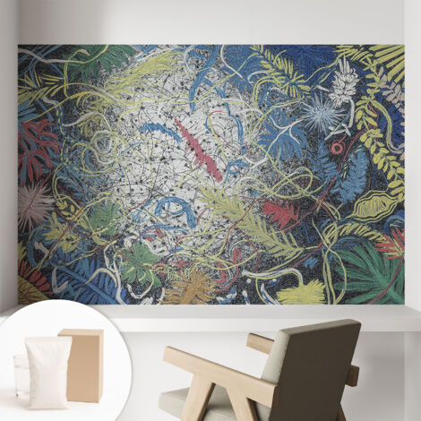 Papier peint intissé mural pour salon chambre à coucher tendance et originale - Colle incluse gratuite Tourbillons végétaux 104x70 cm (1/5)