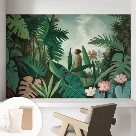Papier peint décoratif avec colle pour salon, chambre à coucher et bureau – Design moderne et facile à poser Jungle exotique 104x70 cm (1/5)