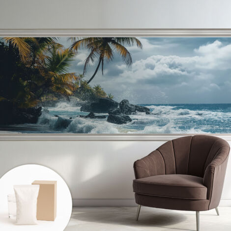 Papier peint intissé mural classique avec imprimé motifs décoratifs design élégant non‑tissé Plage exotique 250x104 cm (1/5)