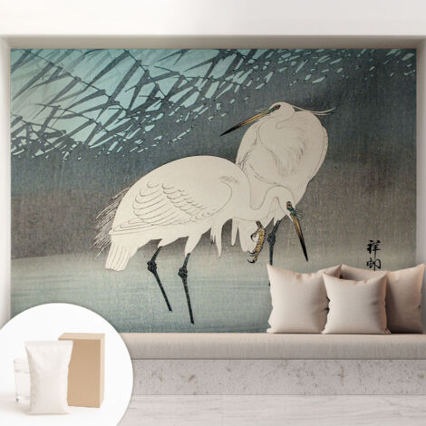 Papier peint intissé avec imprimé pour décoration intérieure pour rénovation a motif - Colle incluse gratuite Oiseaux délicats 208x146 cm (1/5)
