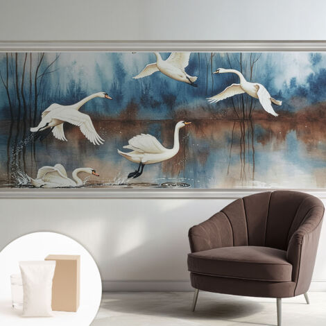 Papier peint intissé avec imprimé pour décoration intérieure pour rénovation a motif - Colle incluse gratuite Oiseaux en vol 250x104 cm (1/5)