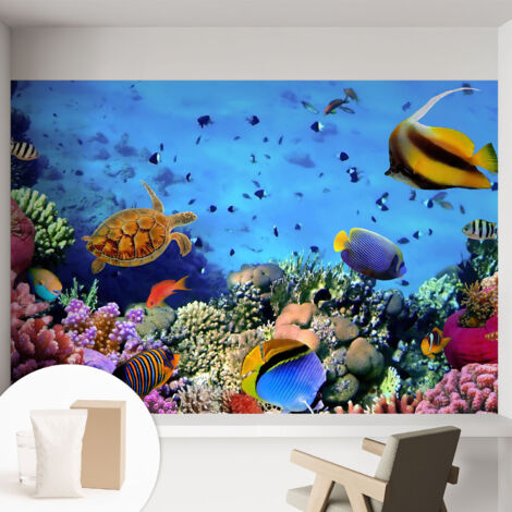 Papier peint intissé avec imprimé pour décoration intérieure pour rénovation a motif - Colle incluse gratuite Récif de corail 152x104 cm (1/5)