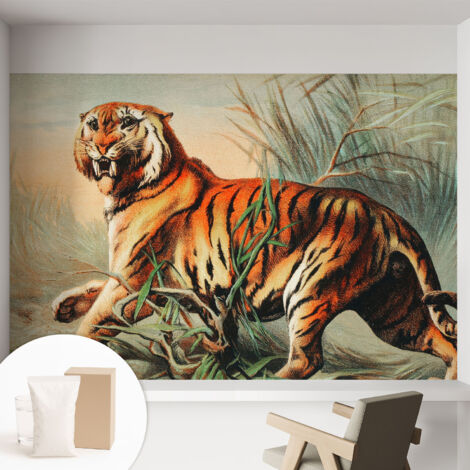 Papier peint intissé à motifs décoratifs pour salon chambre et bureau Décoration murale élégante avec colle Nature tigrée 152x104 cm (1/5)