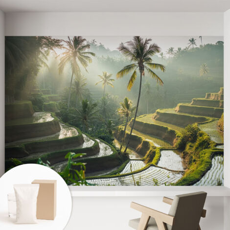 Papier peint intissé mural pour salon chambre à coucher tendance et originale - Colle incluse gratuite Terrasses paradisiaques 152x104 cm (1/5)