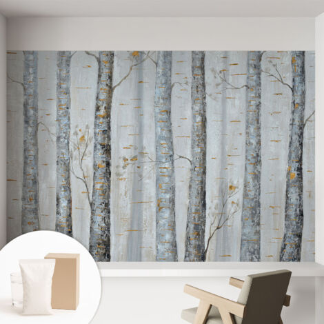 Papier peint intissé mural avec imprimé motifs décoratifs - style contemporain - Colle incluse gratuite Bouleaux 152x104 cm (1/5)