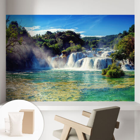 Papier peint intissé mural avec imprimé motifs décoratifs - style contemporain - Colle incluse gratuite Cascade dans le paysage 104x70 cm (1/5)