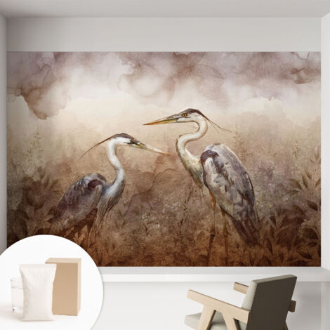 Papier peint intissé mural pour salon chambre à coucher tendance et originale - Colle incluse gratuite Oiseaux élégants 152x104 cm (1/5)