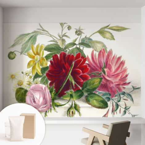 Papier peint intissé avec imprimé pour intérieur moderne application facile a motif - Colle incluse gratuite Bouquet de fleurs 152x104 cm (1/5)