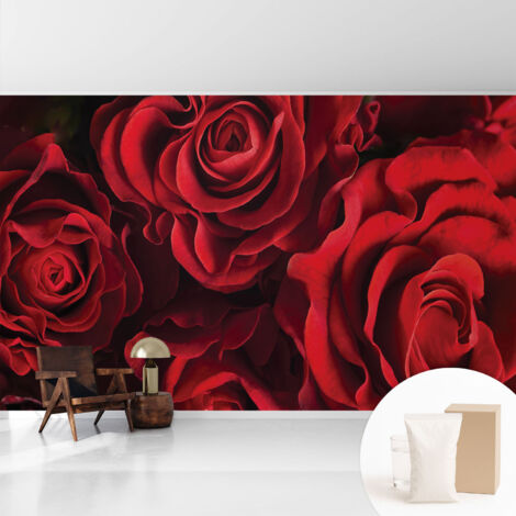 Papier peint intissé avec imprimé pour décoration intérieure pour rénovation a motif - Colle incluse gratuite Roses rouges 416x254 cm (1/5)