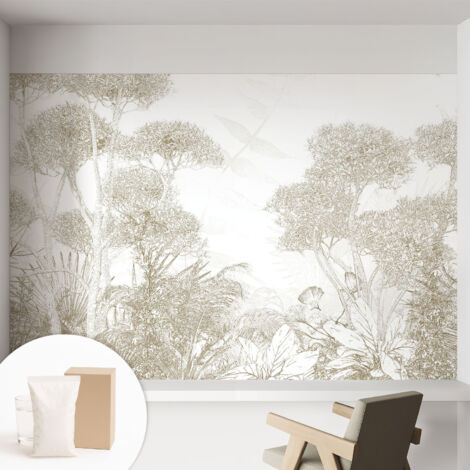 Papier peint intissé mural classique avec imprimé motifs décoratifs design élégant non‑tissé Végétation tropicale 152x104 cm (1/5)