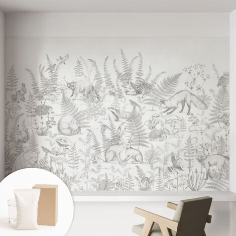 Papier peint intissé décoratif pour salon chambre et cuisine Facile à poser avec colle Animaux de la forêt 152x104 cm (1/5)