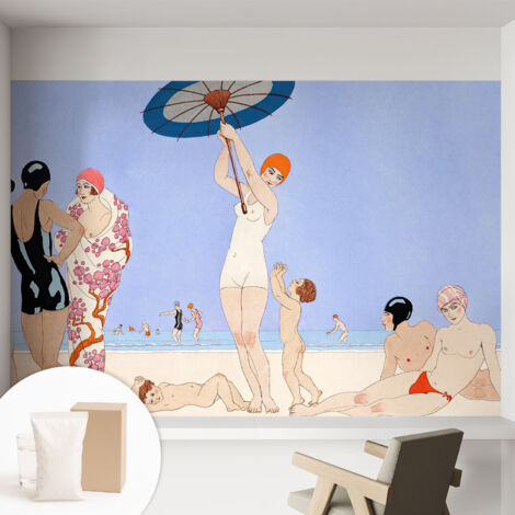 Papier peint intissé décoratif pour chambre et salon Design moderne à poser facilement - Colle incluse gratuite Plage rétro 152x104 cm (1/5)