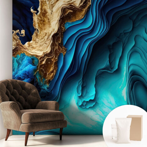Papier peint intissé décoratif pour salon chambre et cuisine Facile à poser avec colle Vagues énergiques 250x250 cm (1/5)