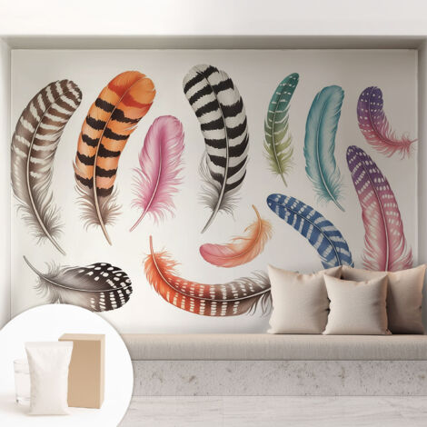 Papier peint intissé avec imprimé pour décoration intérieure pour rénovation a motif - Colle incluse gratuite Plumes pastel 208x146 cm (1/5)