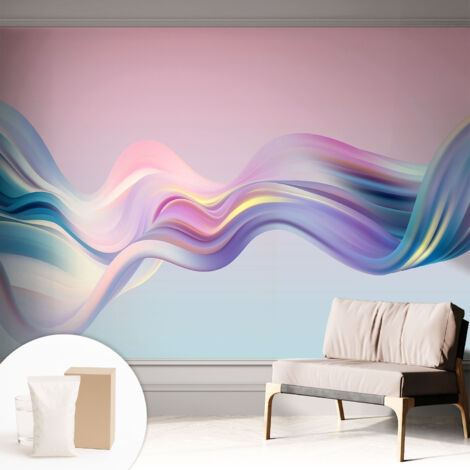 Papier peint intissé décoratif pour salon chambre et cuisine Facile à poser avec colle Vagues colorées 312x219 cm (1/5)