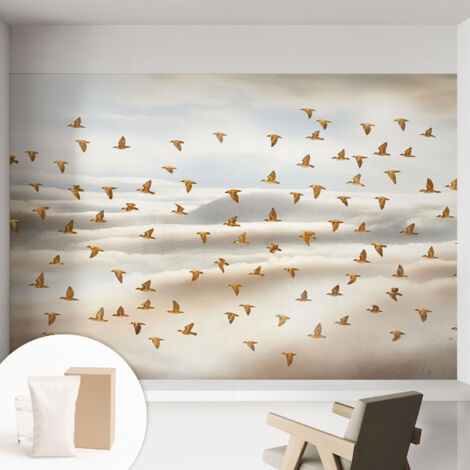Papier peint intissé décoratif pour salon chambre et cuisine Facile à poser avec colle Oiseaux en vol 152x104 cm (1/5)