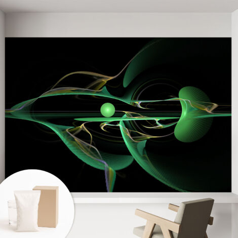 Papier peint intissé décoratif pour chambre et salon Design moderne à poser facilement - Colle incluse gratuite Vagues vertes 152x104 cm (1/5)