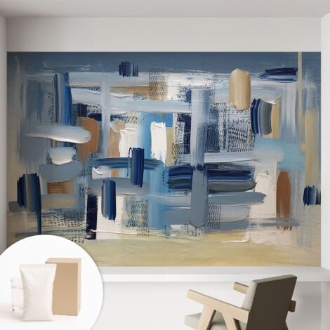 Papier peint intissé classique moderne pour salon et chambre à coucher Décoration rapide avec colle Pinceaux abstraits 152x104 cm (1/5)