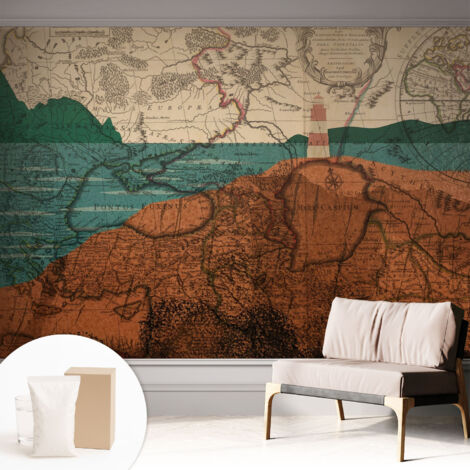 Papier peint intissé avec imprimé pour intérieur moderne application facile a motif - Colle incluse gratuite Carte historique 312x219 cm (1/5)