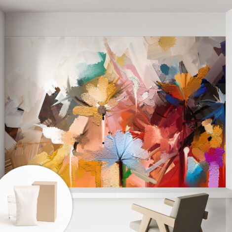 Papier peint intissé décoratif pour salon chambre et cuisine Facile à poser avec colle Abstrait floral 152x104 cm (1/5)