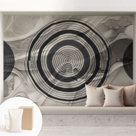 Papier peint intissé mural classique avec imprimé motifs décoratifs design élégant non‑tissé Cercles gris 208x146 cm (1/5)