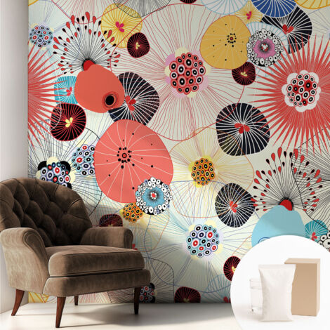 Papier peint intissé avec imprimé pour décoration intérieure pour rénovation a motif - Colle incluse gratuite Fleurs colorées 250x250 cm (1/5)