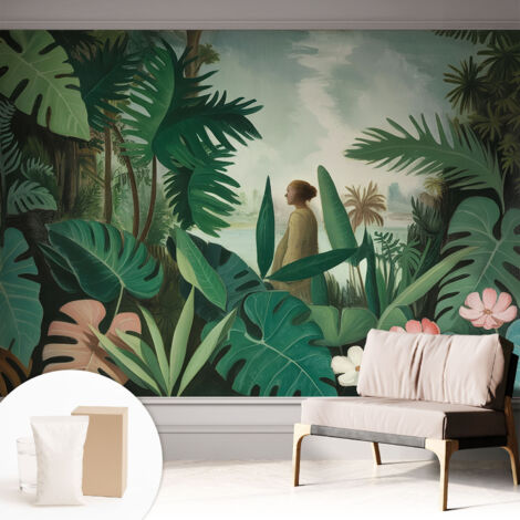 Papier peint intissé pour salon chambre à coucher peint imprimé Installation facile - Colle incluse gratuite Jungle exotique 312x219 cm (1/5)