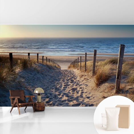 Papier peint intissé avec imprimé pour décoration intérieure pour rénovation a motif - Colle incluse gratuite Sentier de plage 416x254 cm (1/5)