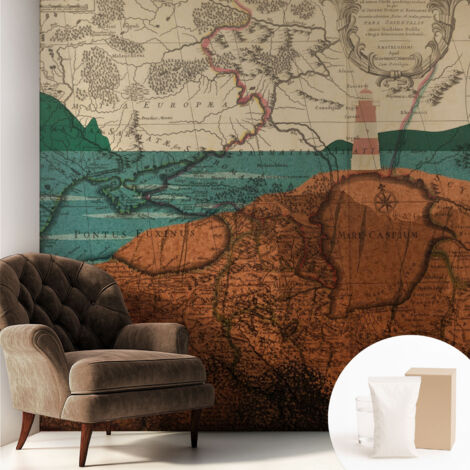 Papier peint intissé avec imprimé pour intérieur moderne application facile a motif - Colle incluse gratuite Carte historique 250x250 cm (1/5)