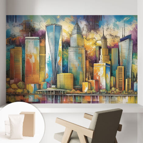Papier peint intissé mural classique avec imprimé motifs décoratifs design élégant non‑tissé Panorama urbain 104x70 cm (1/5)