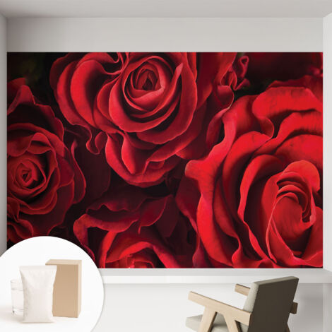 Papier peint intissé avec imprimé pour décoration intérieure pour rénovation a motif - Colle incluse gratuite Roses rouges 152x104 cm (1/5)