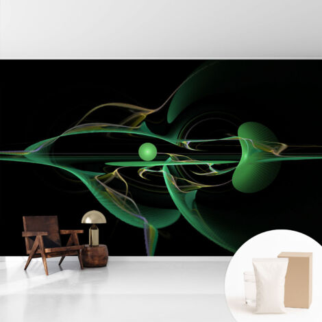 Papier peint intissé décoratif pour chambre et salon Design moderne à poser facilement - Colle incluse gratuite Vagues vertes 416x254 cm (1/5)