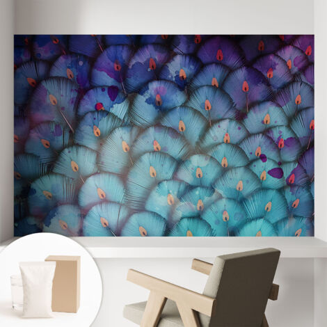 Papier peint intissé avec imprimé pour décoration intérieure pour rénovation a motif - Colle incluse gratuite Plumes colorées 104x70 cm (1/5)