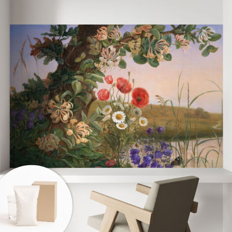 Papier peint intissé pour salon chambre à coucher peint imprimé Installation facile - Colle incluse gratuite Idylle florale 104x70 cm (1/5)