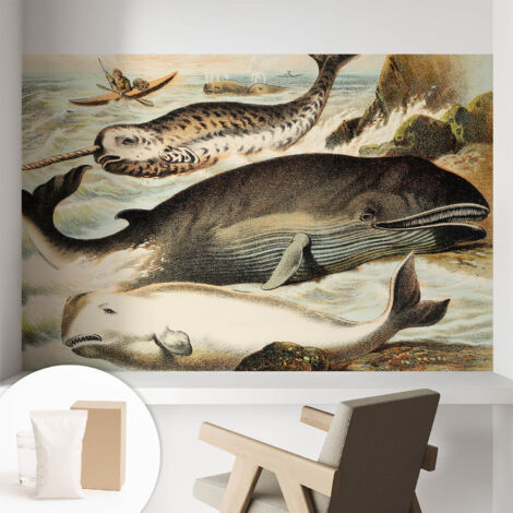 Papier peint intissé mural classique avec imprimé motifs décoratifs design élégant non‑tissé Géants marins 104x70 cm (1/5)