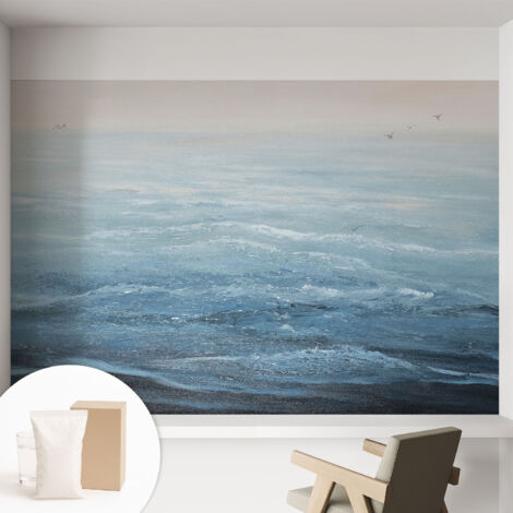 Papier peint intissé avec imprimé pour cuisine facile à appliquer pour mur pour salon a motif - Colle incluse gratuite Mer calme 152x104 cm (1/5)