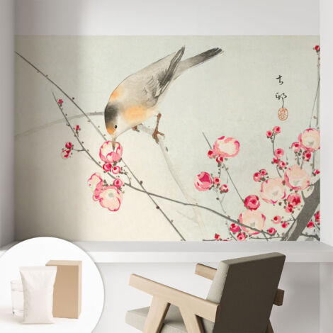 Papier peint intissé décoratif pour chambre et salon Design moderne à poser facilement - Colle incluse gratuite Oiseau fleuri 104x70 cm (1/5)